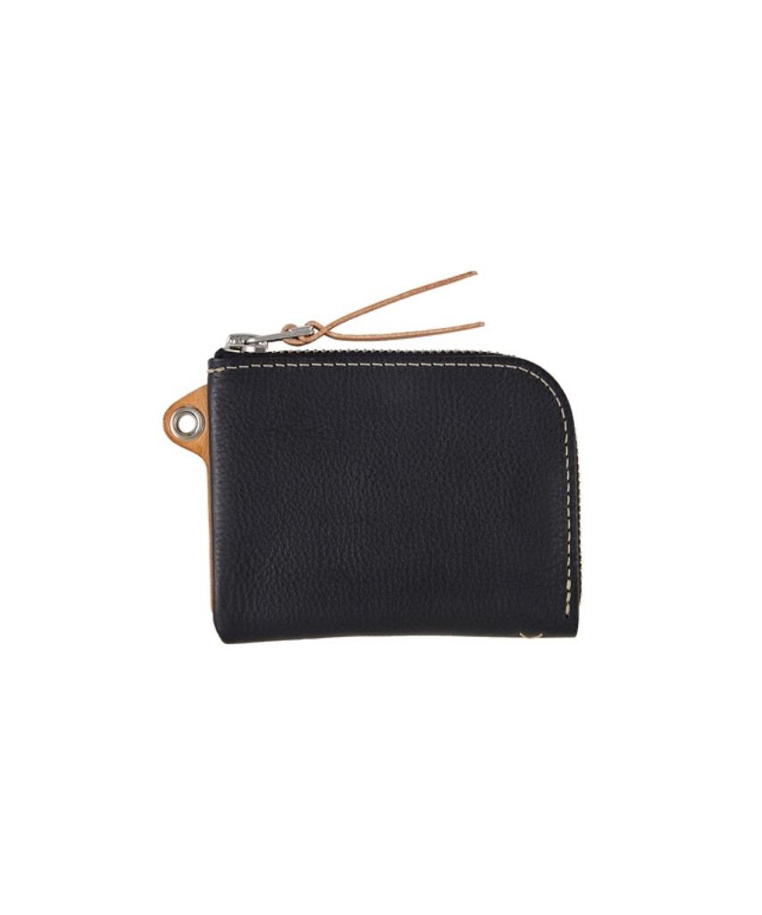Brassboats Zipper Eyelet Vegetable Leather Wallet (Black)