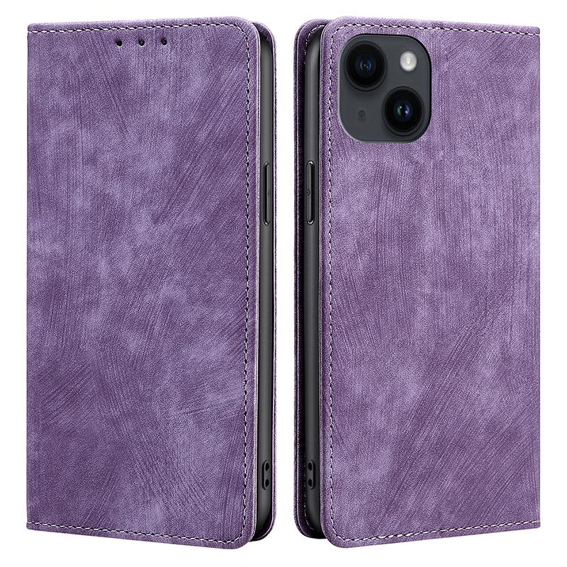 For iPhone 15 RFID Blocking Leather Wallet Stand Phone Case Magnetic Closing Anti-fall Cover