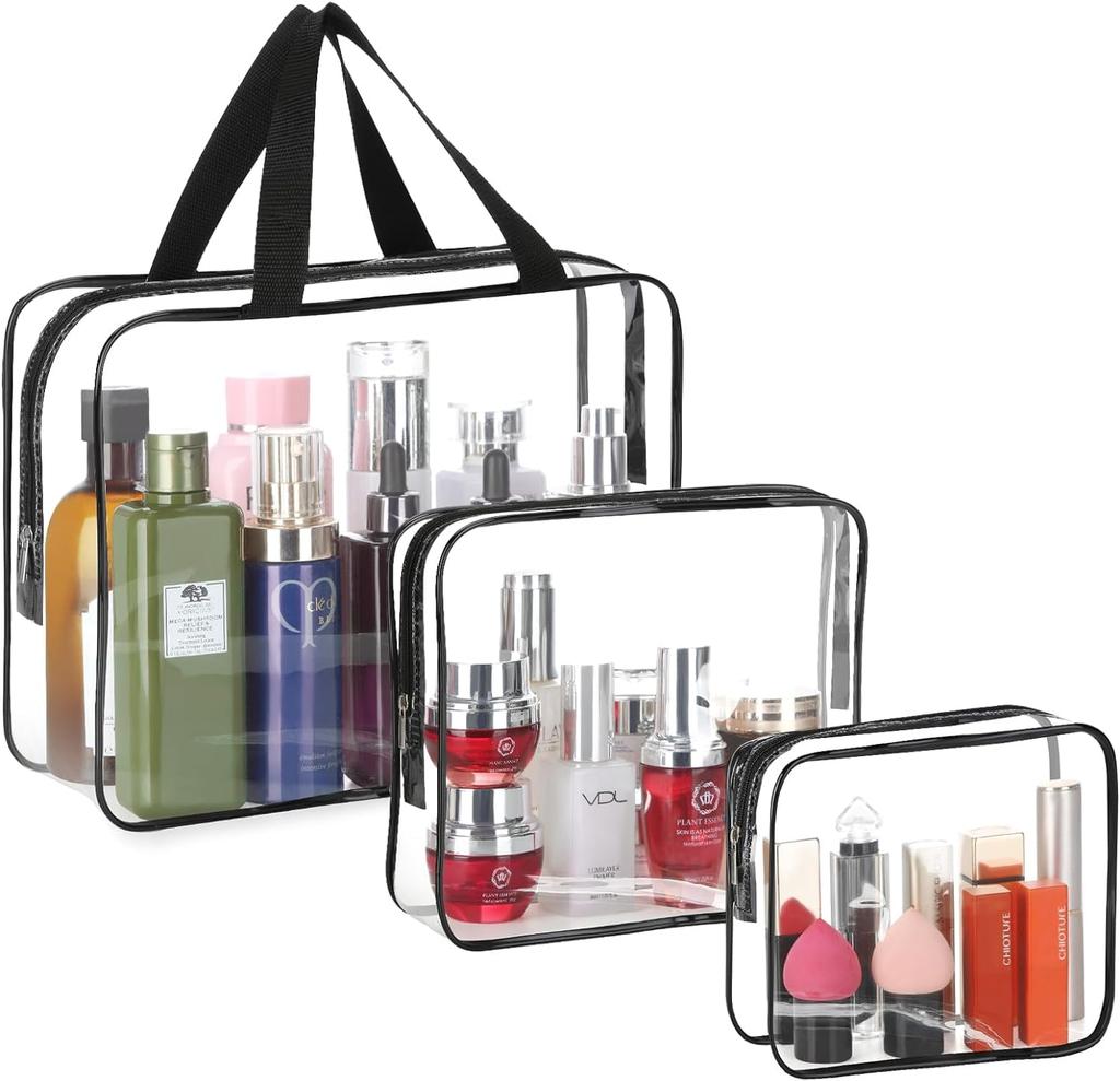 Transparent Makeup Pouch Large Portable Cosmetic Pouch for Portable Makeup Perfect for Hot Business and More 3-Piece Set, Capacity, Cosmetics, Pouch,