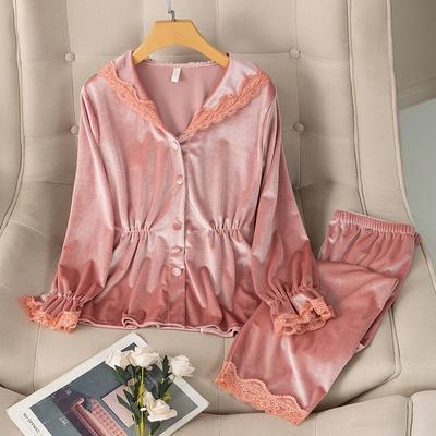 Pigiama in Velluto Stile Palazzo Vintage da Donna Autunno Inverno Tuta Pigiama Pantaloni Larghi Rosa con Bordo in Pizzo Velluto Indumenti da Notte Abbigliamento da Casa