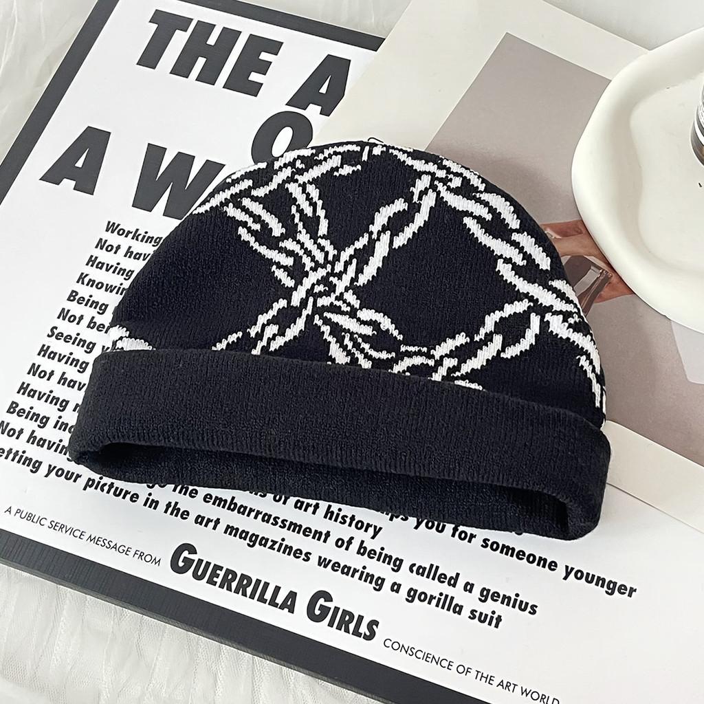 Y2k Goth Style Knit Hat With Chain Pattern For Streetwear And Hiphop Fans