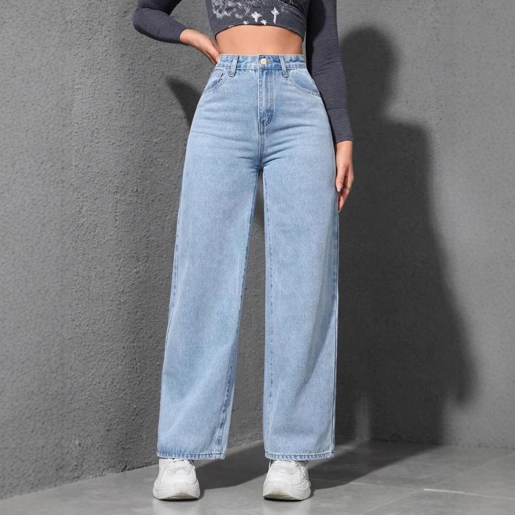 2025 Spring Women's Light Wash Floor-Length Wide Leg Jeans