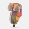 Unisex Retro Colorblock Plaid Fleece Lined Winter Warm Beanie Hat With Ear Protection