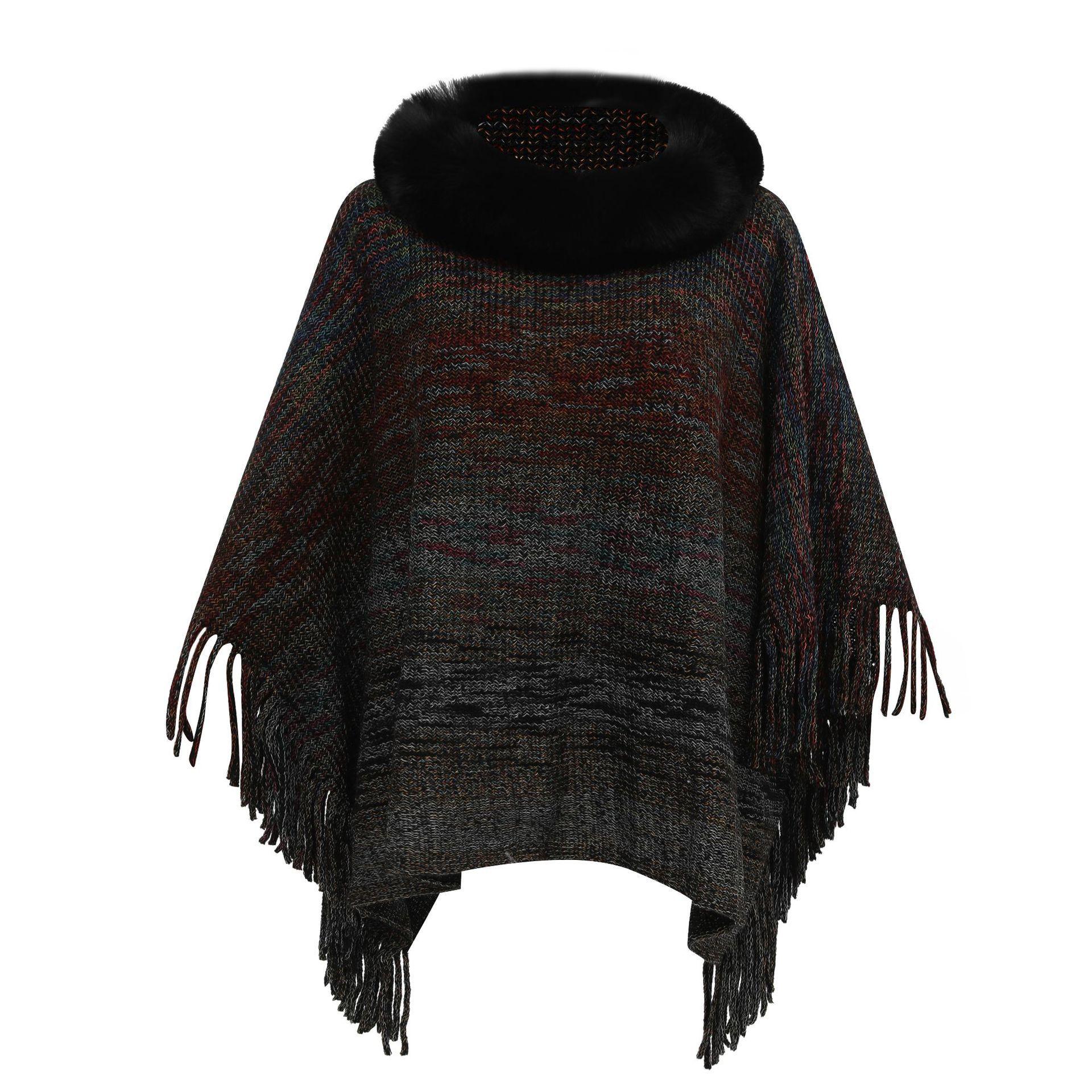 Вязаная накидка-шаль женская термомеховая накидка-воротник шарф можно использовать как шарф пальто женская накидка с бахромой 50CM чёрный