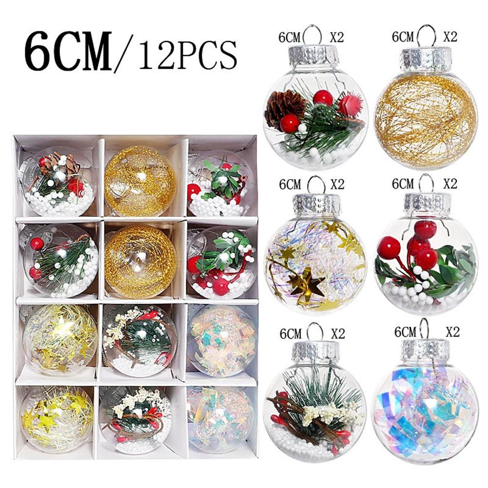 12Pcs/box Christmas Tree Balls Ornament 6CM Transparent Hanging Bauble Pendant 2025 Christmas New Year Party Home Decoration