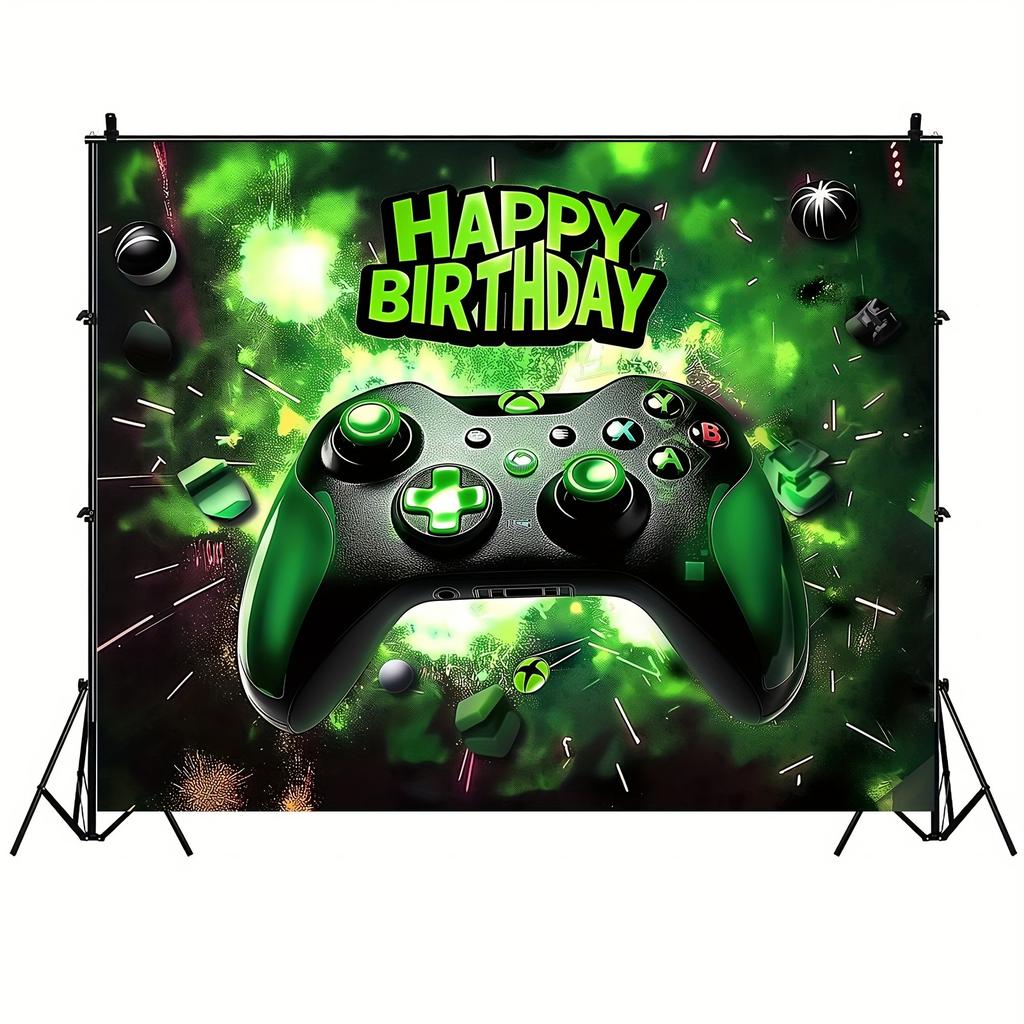 1pc Polyester Game Controller Happy Birthday Background Banner, Multi-purpose Game Themed Party Wall Decoration