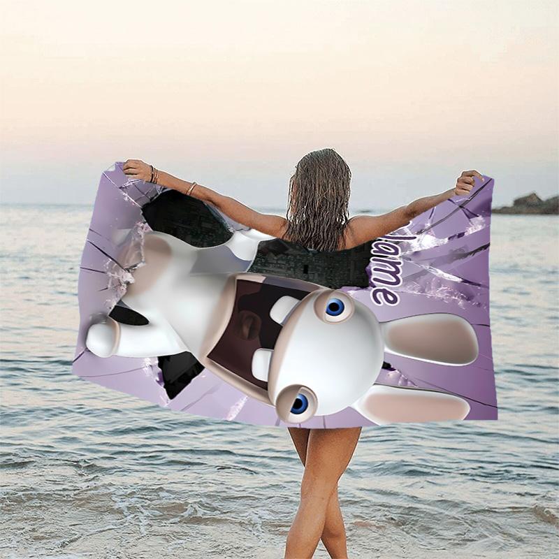 1pc Raving Rabbids Beach Towel with Custom Name, Beach/Swimming/Bath/Picnic/Camping Towel, Suitable for Seaside Beaches