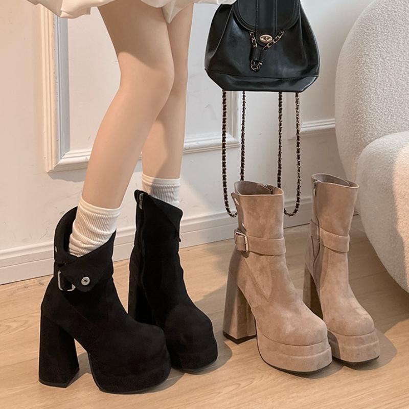 Fashion Autumn Winter Fashion High Heel Women Ankle Boots Belt Buckle Punk Shoes Ladies Short Botas Para Mujer