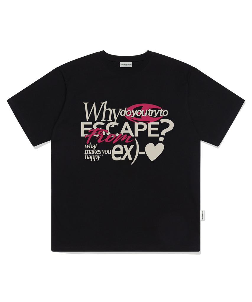 ESCAPEFROM Ex Pink Heart Print Oversized Short Sleeve T-Shirt Black