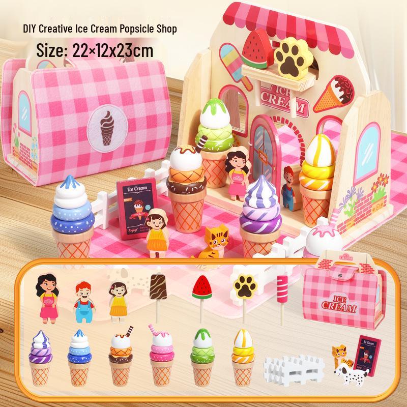 

Wooden Afternoon Tea Pretend Play Set for Children - Educational Role Play with Ice Cream Handbag