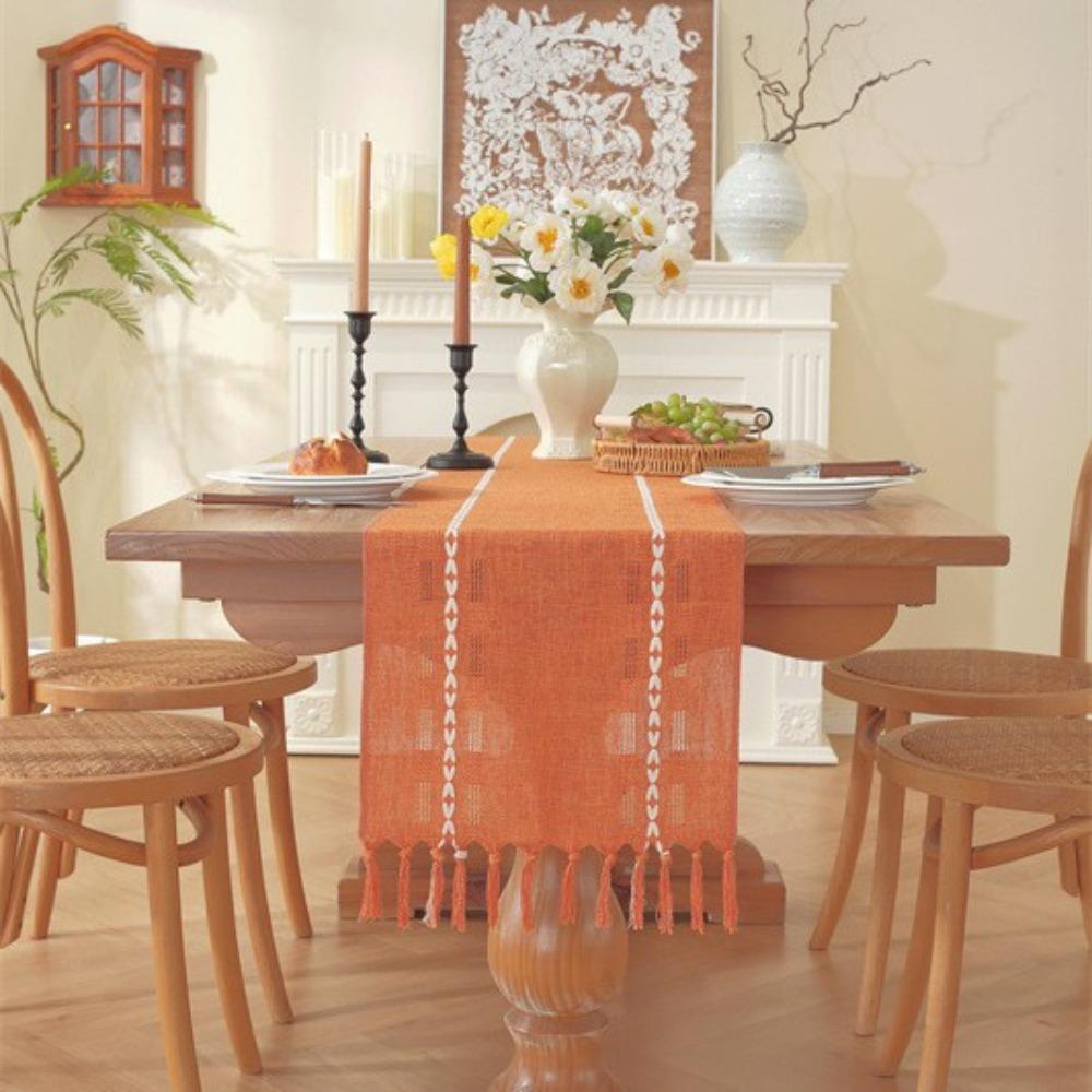 

Handwoven Lace Table Runner with Fringe Home Decor Farmhouse Christmas Dining Table Cover 33 * 228cm