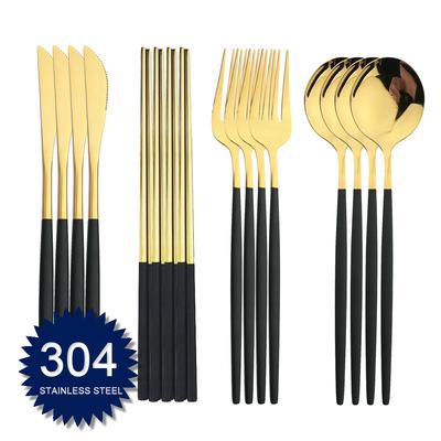304 Edelstahl Besteck Set 16 Teile Geschirr Goldene Besteck Küche Messer Gabel Löffel Stäbchen Abendessen Grundlegende Geschirr Küche