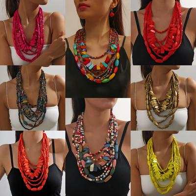 Multi Layer Handmade Wood Beads Necklace Bohemia Vintage Collar Boho Accessory
