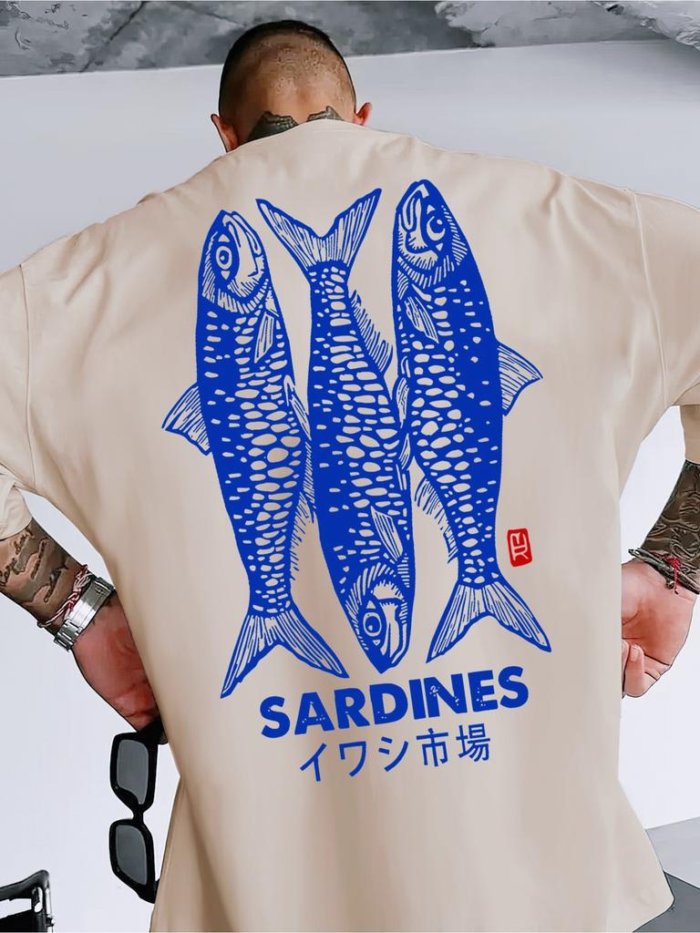 T-shirt Grafica Mercato Sardine Unisex Unisex Streetwear Manica Corta Cotone Pesce Arte Casual Urbana Tee Top