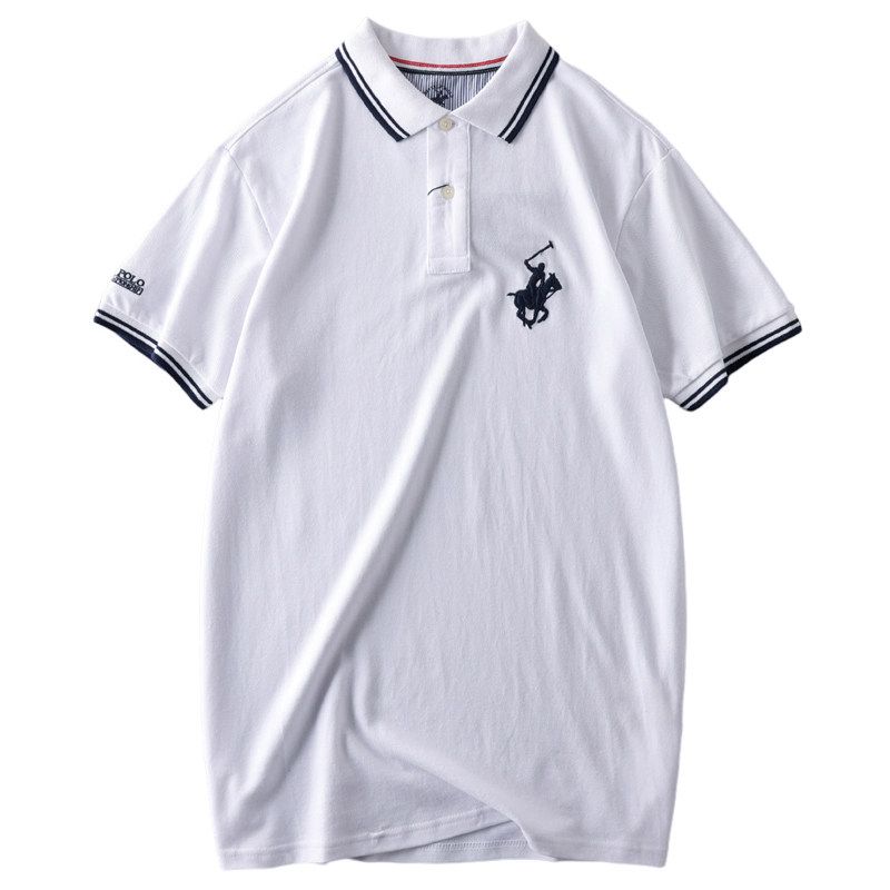 Export Tail Single Cut Label Summer American Pure Cotton Embroidery Short Sleeve T-Shirt Men's Polo Shirt Original Single Menswear T-shirt Tops