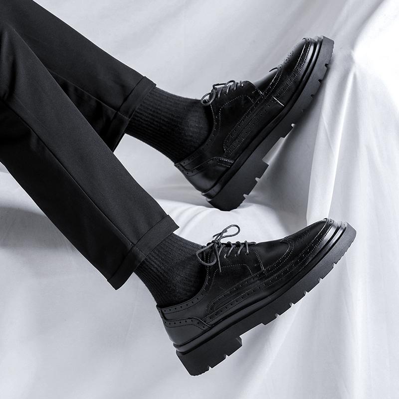 Leather shoes summer platform heightened British style Brock business dress black wedding groom shoes