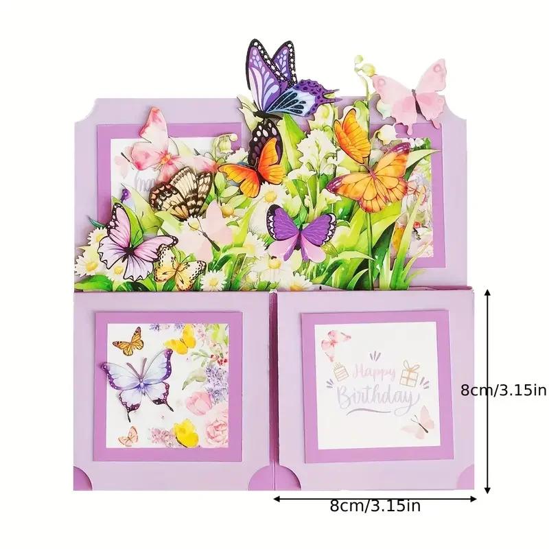 1pc 3D Pop-Up Birthday Greeting Card Family Friends Birthday Cards Floral and Butterfly Design for Any Recipient Party Supplies