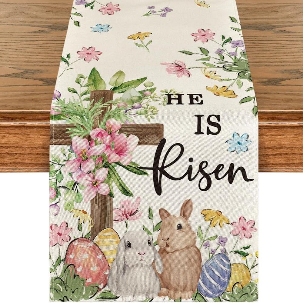 Easter Bunny Linen Table Runner Holiday Party Spring Table Runners Easter Bunny Spring Linen Table Runner Table Flag EasterDecor