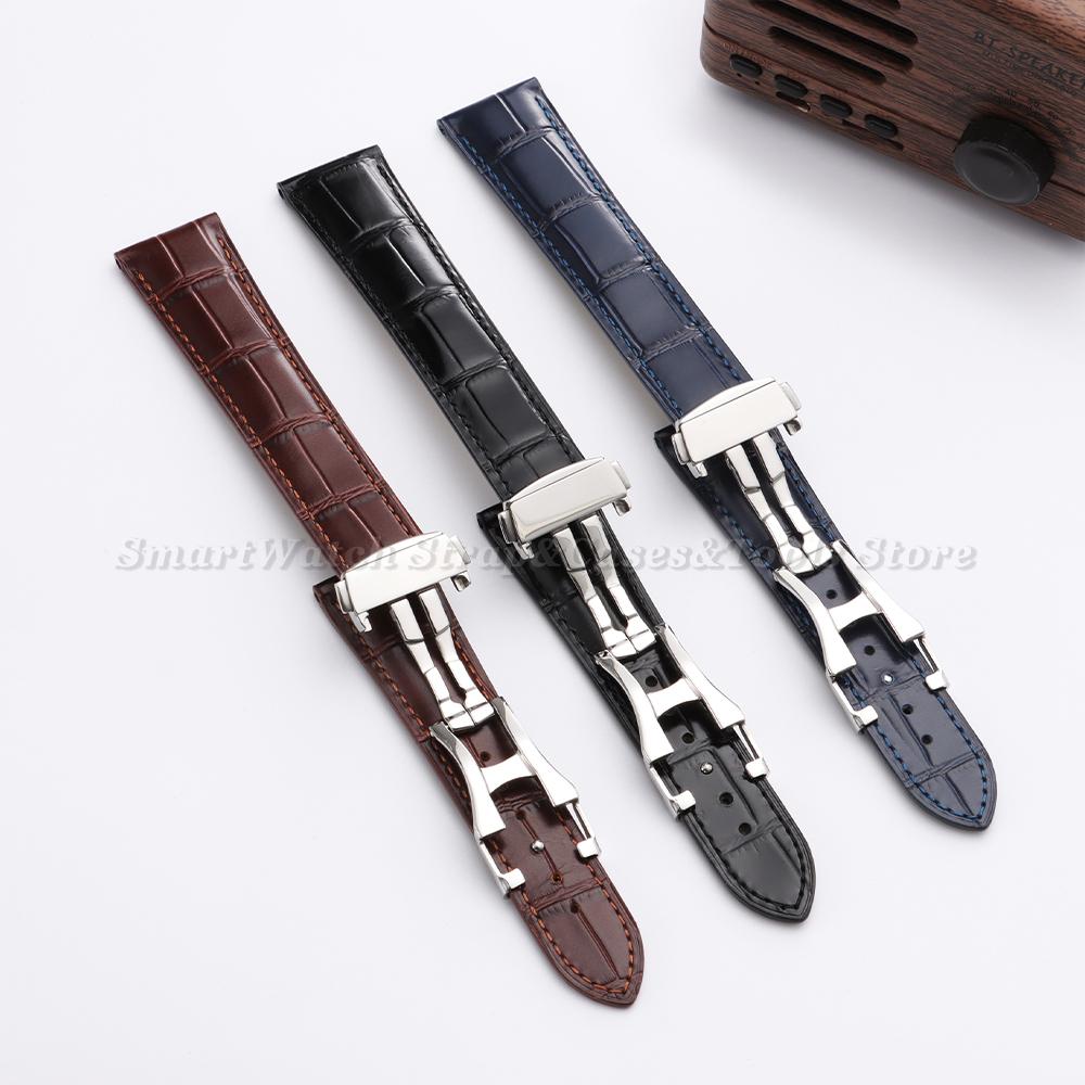 19mm 20mm 21mm 22mm for Omega Seamster Watch Original Leather Watch Strap Solid Steel Deployant Clasp Bamboo Leather Watch Bands