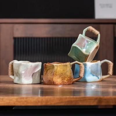 240ml Ceramic Tea Coffee Cups Irregular Shape Retro Drinkware Milk Coffee Mug Home Kitchen Desktop Juice Cup Handheld Type Mugs