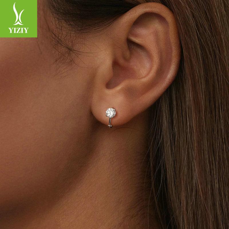 Shining 50 Points Mozzarella Diamond Ear Buckle Women, Simple And Elegant High-End 925 Sterling Silver Earrings Earrings