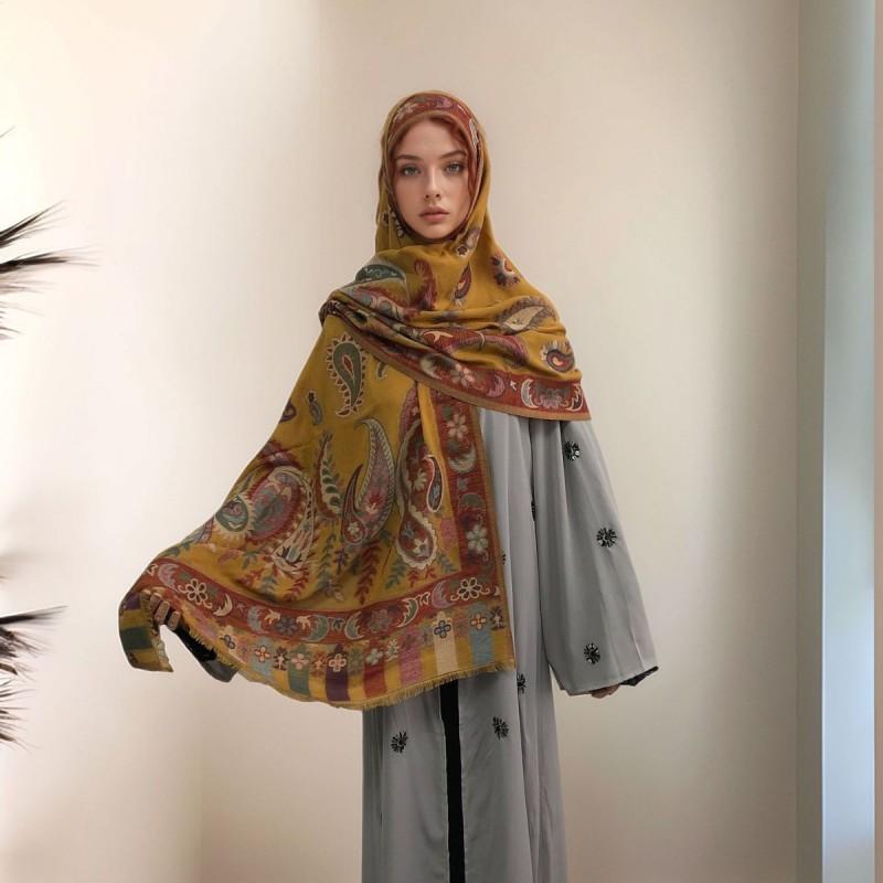 Soft Knitted Shawl With Jacquard Cashew Vintage Print Wrap Scarf Women