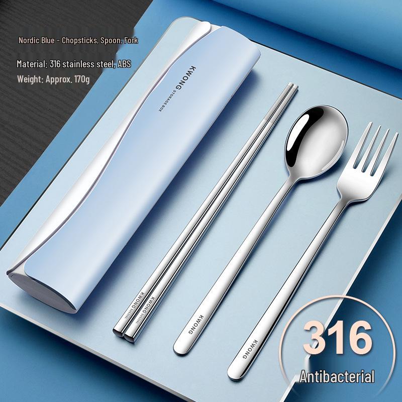 316 Stainless Steel Portable Cutlery Set: Chopsticks, Spoon, and Fork for One Person