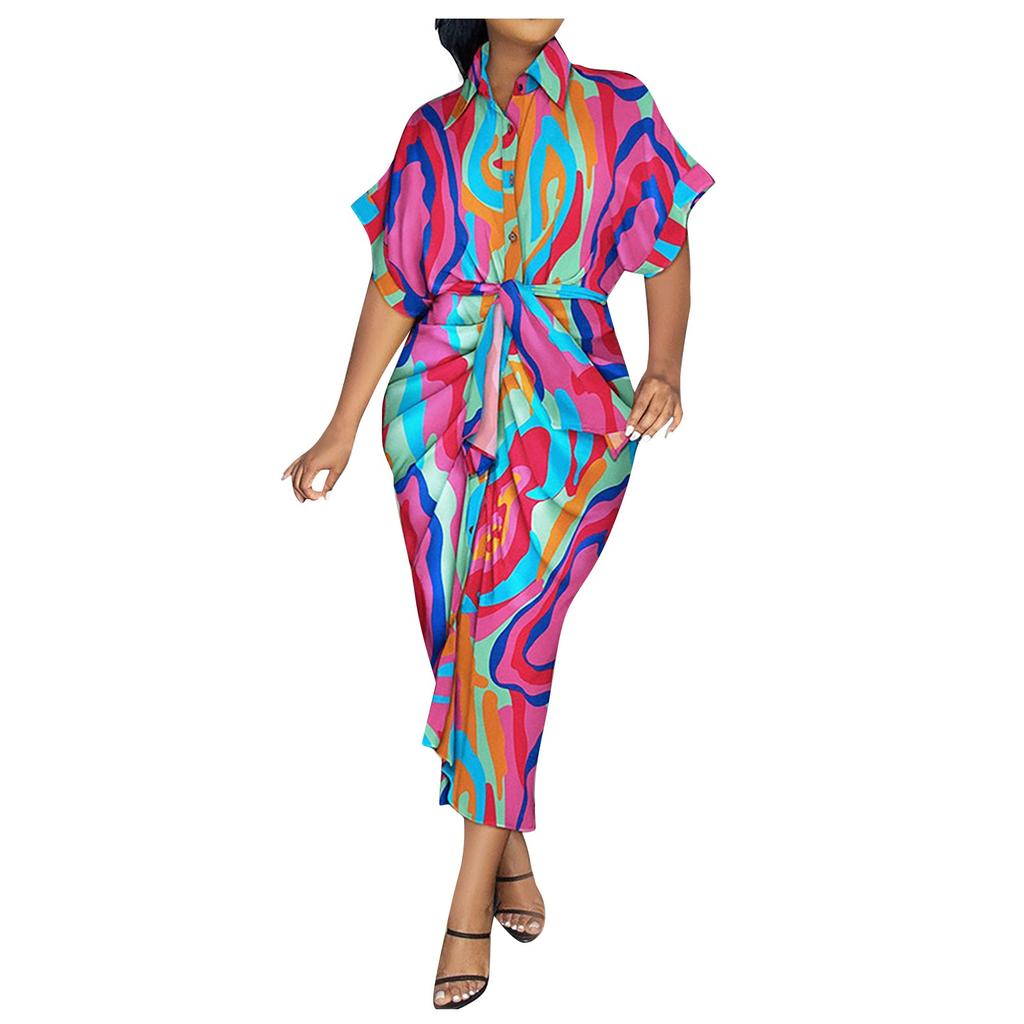 Lässiges, lockeres Damen-Hemdkleid mit V-Ausschnitt und Knopfdruck, langes Hemdkleid