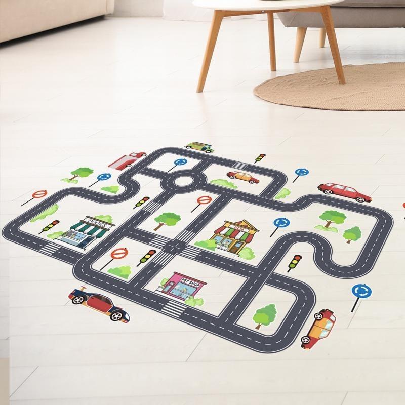 Car Road Signs Wall Stickers Floor Stickers Children's Room Decoration Self Adhesive Cartoon Stickers Wall Art Decals