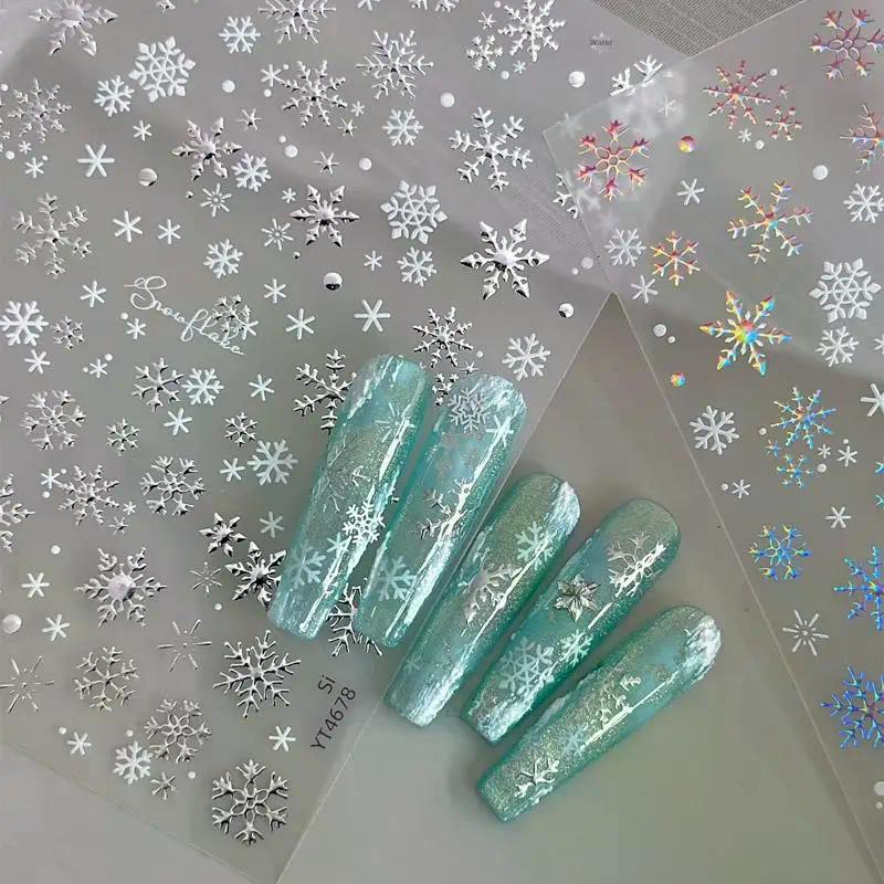 Cartoon Christmas Nail Art Sticker With Gold/Silver Snowflakes Iridescent Sparkle Manicure Decals DIY Nail Art Decoration