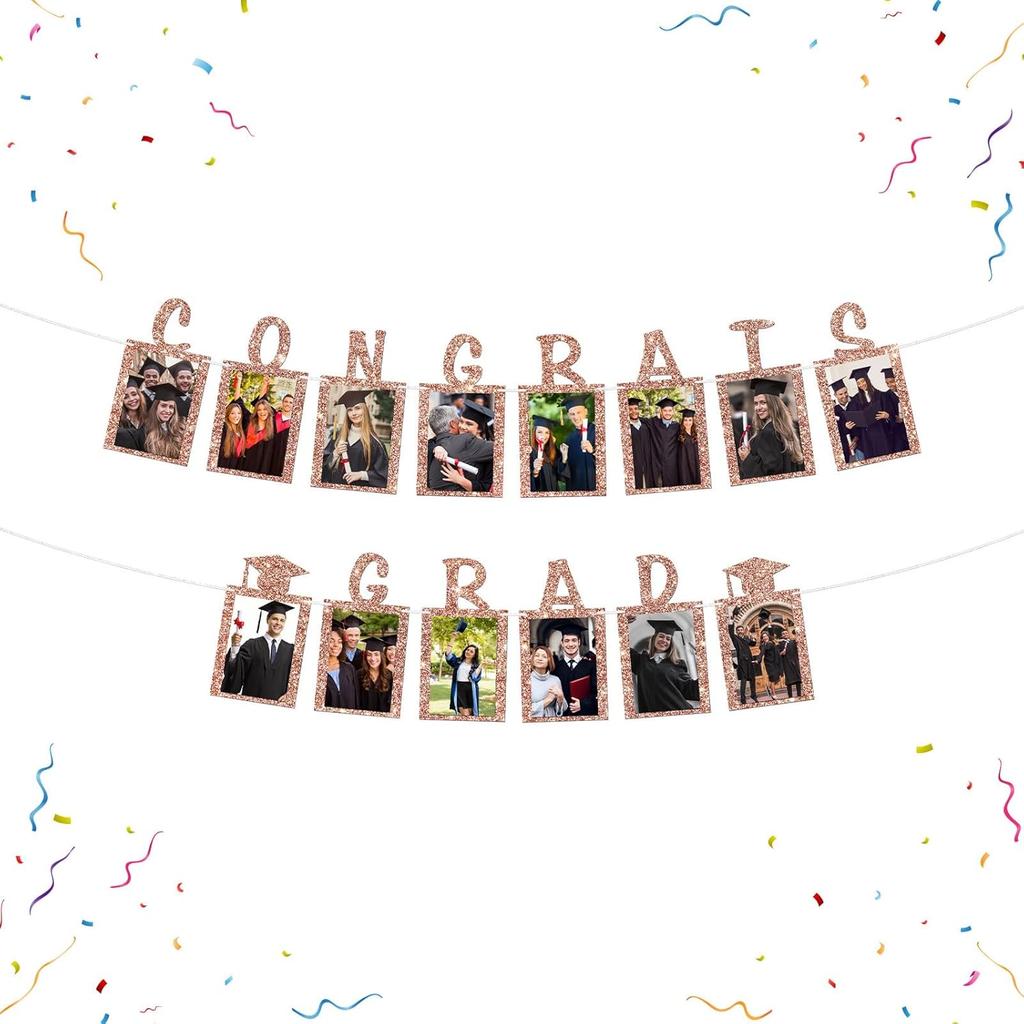 Senior Photo Banner Congrats Grad Paper Photo Frame High School College Graduation Bunting Decorations Congrats Senior Picture Banner Gold Glitter