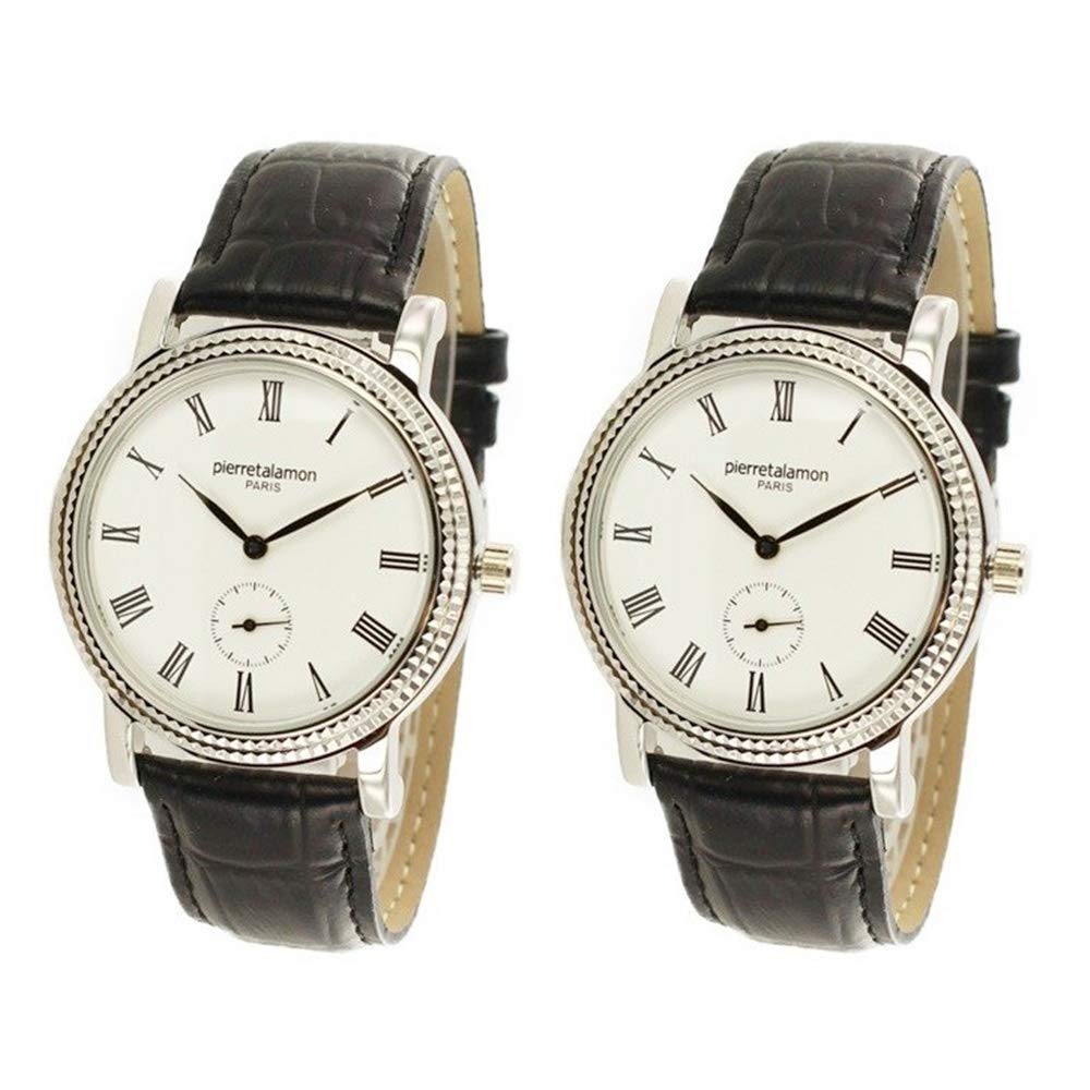 

PIERRE TALAMON Парные часы с соответствующими соответствующими ретро антикварными римскими черными часами (PT-5100H-1) Кейсы! Размеры, Стиль, Цифры, Кожа