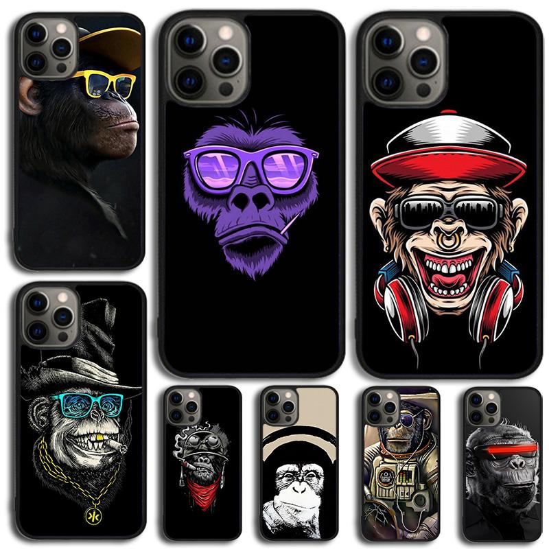 Funny Thinking Monkey With Headphone Phone Case For iPhone 17 Air 16 15 14 13 12 11 Pro Max Plus Max Cover coque