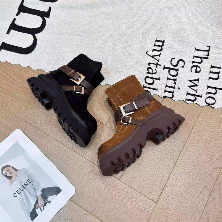 Cowhide version~ thick-soled heightening short boots women's 2025 new autumn retro western boots small big-headed knight boots