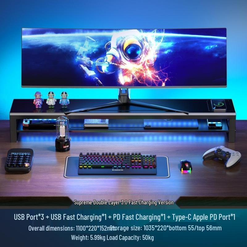 Gecko Double-Layer USB-C Monitor Riser with Expansion & Charging