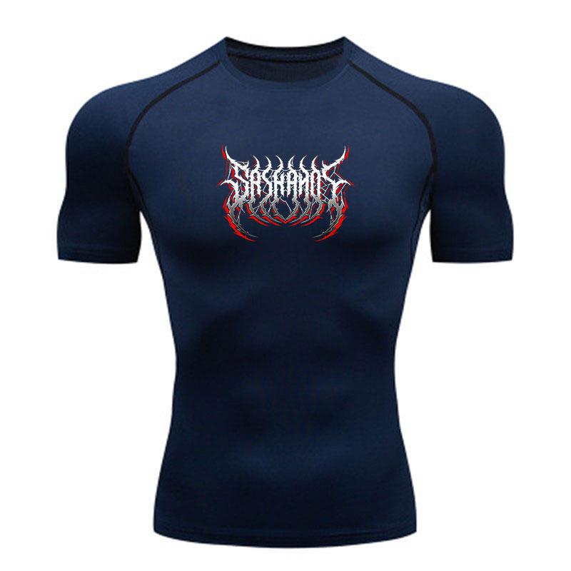 Men's Compression Fitness T-Shirt, Breathable Quick Dry Sport Tee with Extreme Heavy Metal Graphic, Stretchy Athletic Shirt for Workout Training Runni