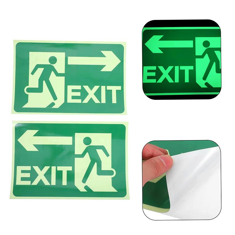 Glow In Dark Exit Signs Luminous Security Stickers Wall Safety Adhesive Fire Evacuation Directional Night Visibility Signage
