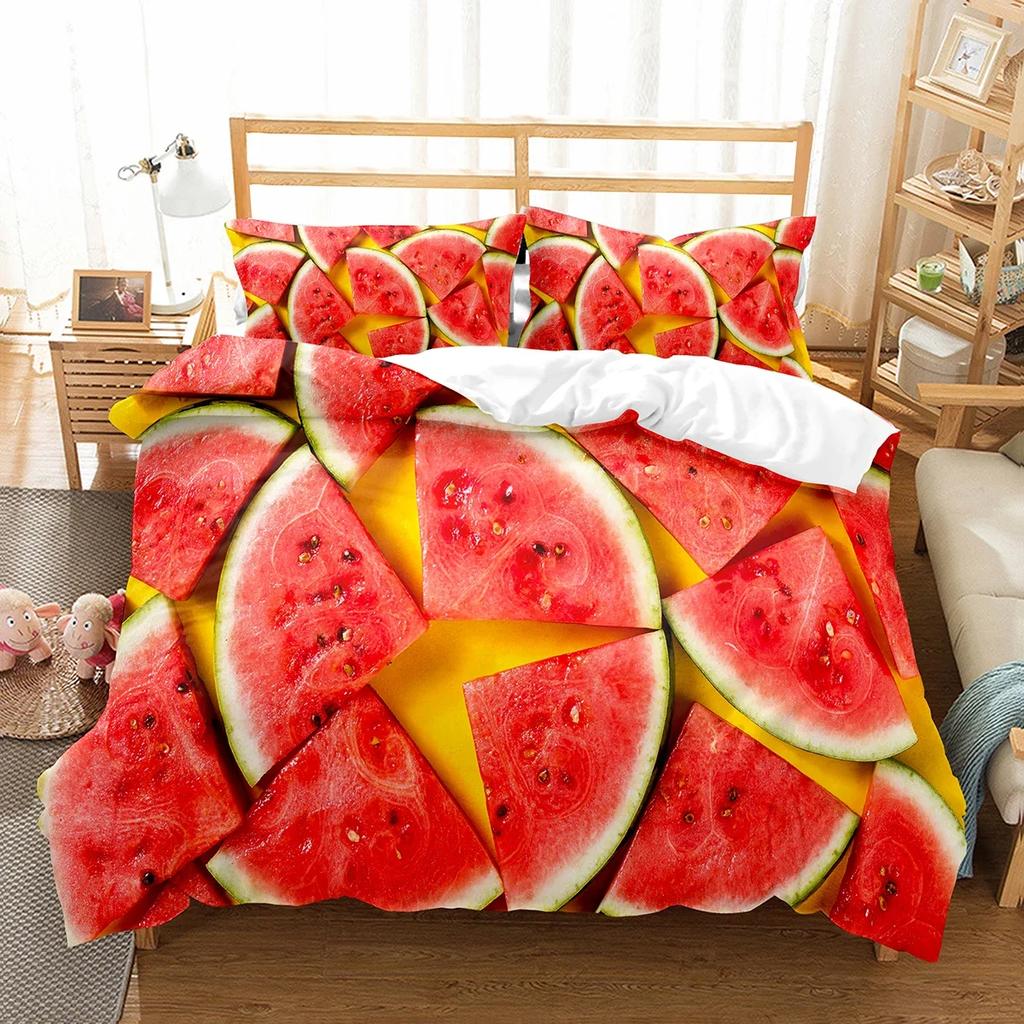Watermelon Duvet Cover Set Summer Theme Fresh Fruits Pattern Quilt Cover For Kids Boys Girls Bedding Set Bedroom Decor Gifts