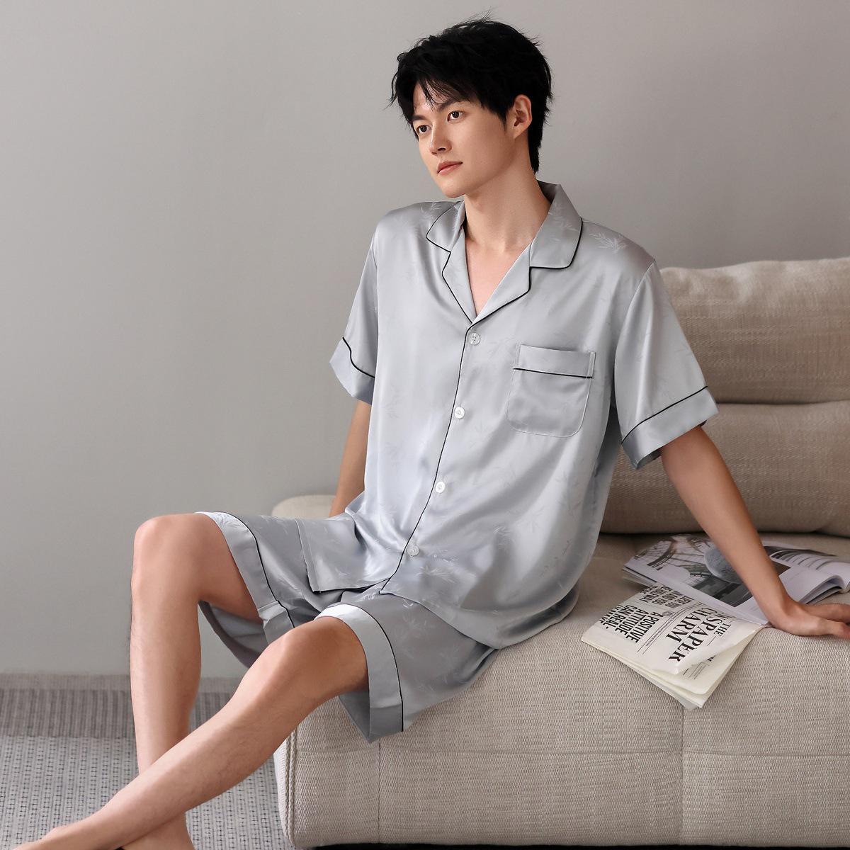 

Men s Imitation Silk Short Sleeve Summer Home Wear Set Triple Extra Large