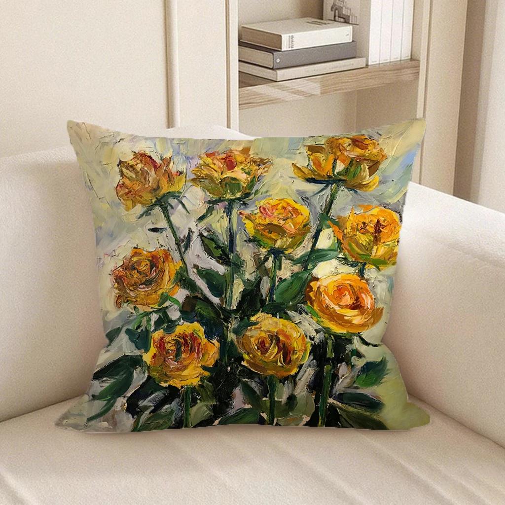 4Pc Colorful Floral Printed Pillowcasessuitable For Sofa Car Bedroom Decorative Cushion Cover Pillow Cover