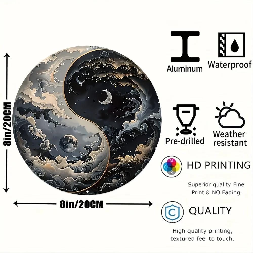 OrientalAura 1pc Yin Yang Bagua Aluminum Sign - 8 Inch Round HD Printed Metal Decor - Weather Resistant for Home