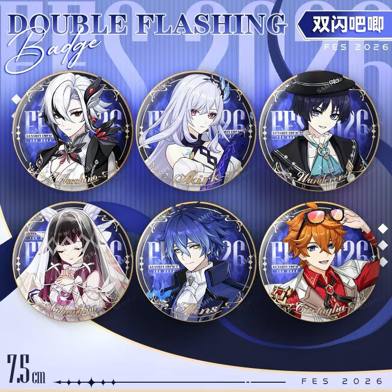 New Genshin Impact Laser Brooch FES Flins Columbina Wanderer Skirk Badge Pin Cute Cartoon Anime Game Backpack Jewelry Gift
