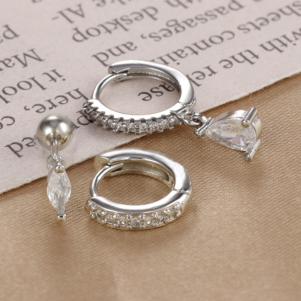 3PCS Fashion Green Zircon Water Drop Dangle Earrings Set For Women Minimal Huggie Stainless Steel Drop Earring Piercing Jewelry