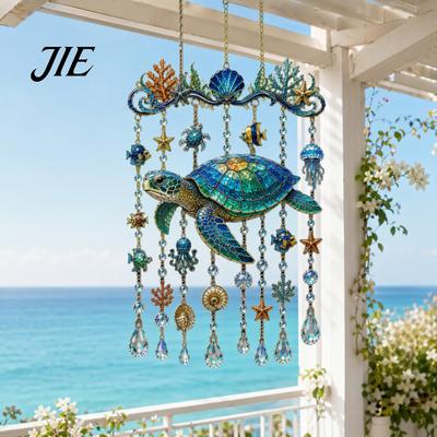Outdoor Balcony Decoration Ocean Animal Acrylic Window Hanging, Stained Glass Style Sea Turtle Whale Dolphin Suncatcher Lightweight Hanging