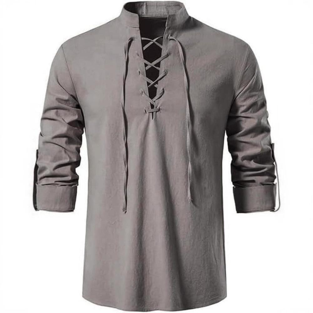 

Men s Stand-up Collar Long-sleeved Shirt Casual Beach Shirt XXL сірий