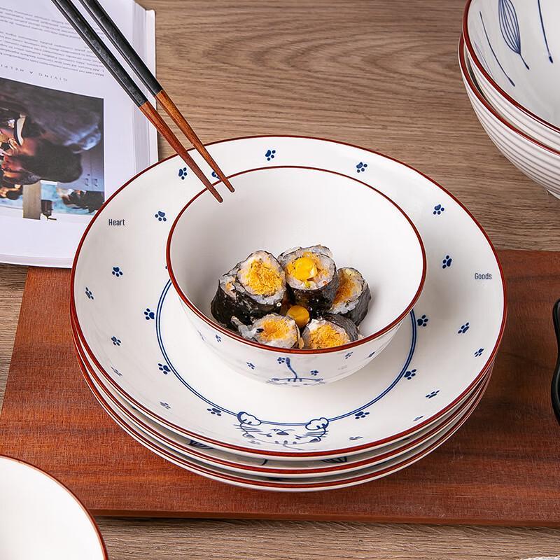 Japanese Style Cat Fun Ceramic 8-inch Plate Set