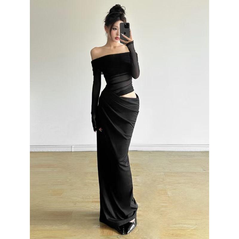 # Sisjuly# French Mesh off-Shoulder Stacking Lapel Hollow Dress Female Adult Lady like Woman Style Sexy Dress