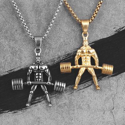 Weightlifting Fitness Bodybuilding Men Necklaces Pendants Chain for Boy Male Stainless Steel Jewelry Creativity Gift Wholesale