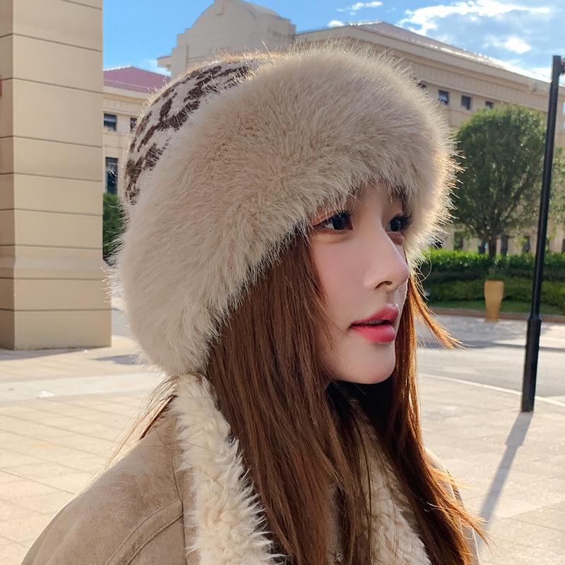 Imitation Mink Fur Straw Hat Women's Autumn and Winter Plush Bucket Hat Warm Ear Protection Mongolian Hat Basin Hat