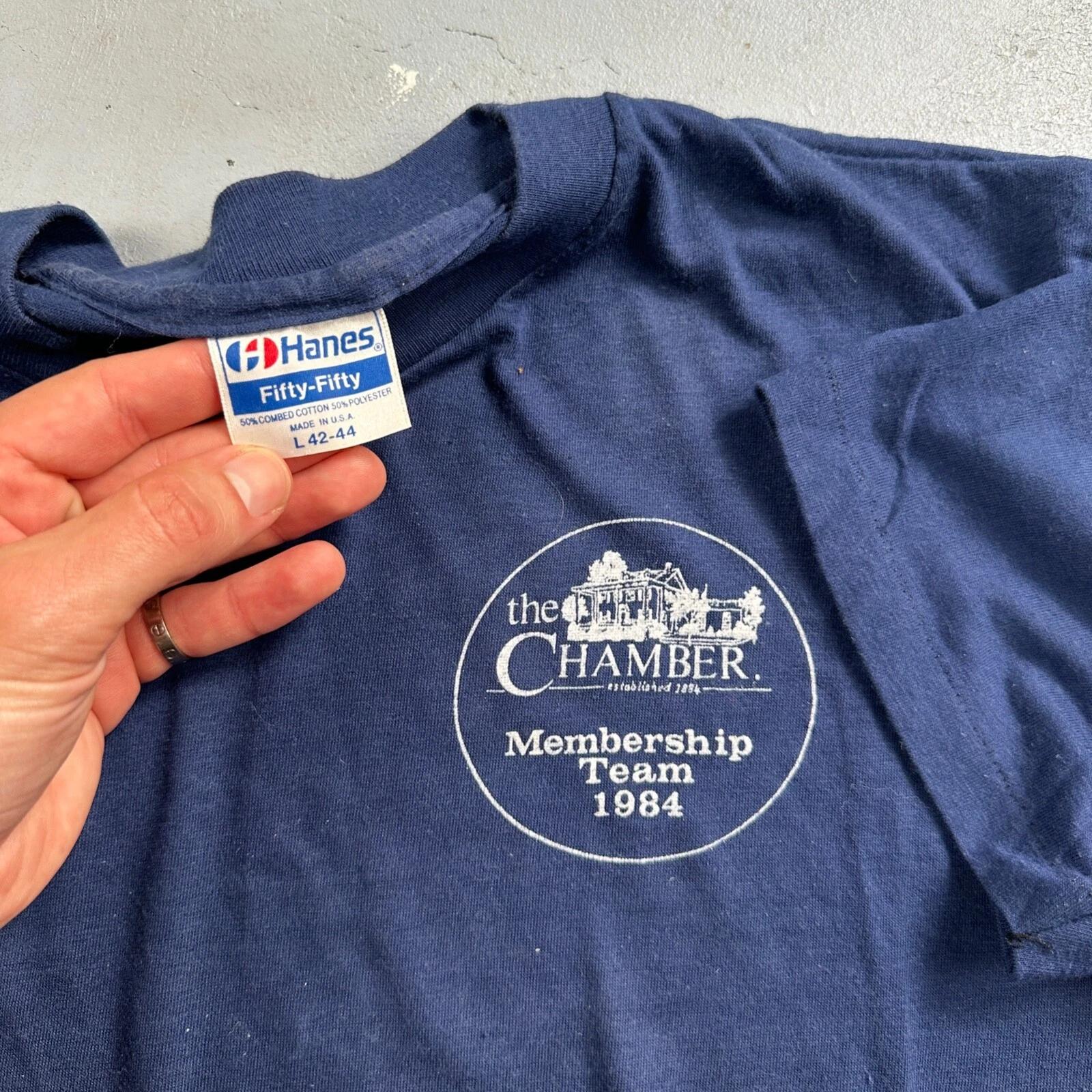Chamber Hanes VTG T Shirt 1984 80s House Architect Designer Eames Cool Navy 2XL